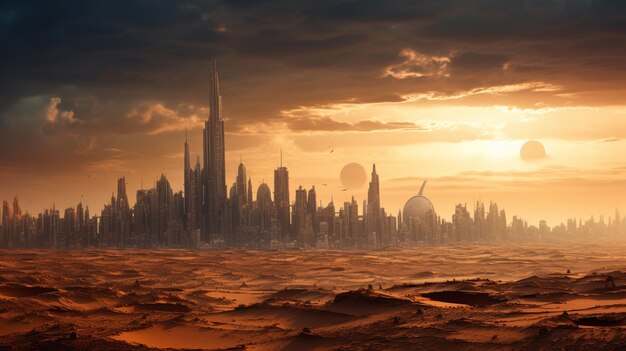 Futuristic city turned into desert