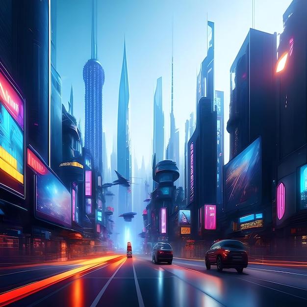 Futuristic city with billboards futuristic billboard futuristic city with flying cars