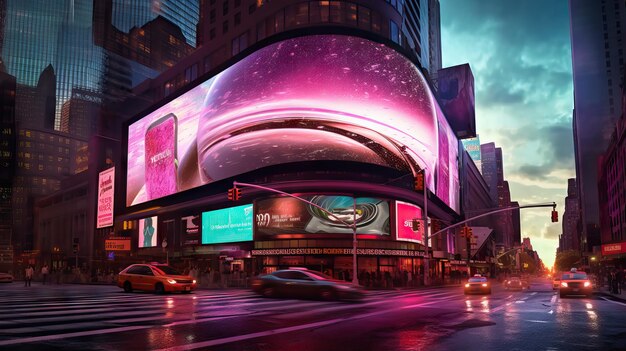 Photo a futuristic city with billboards mockup