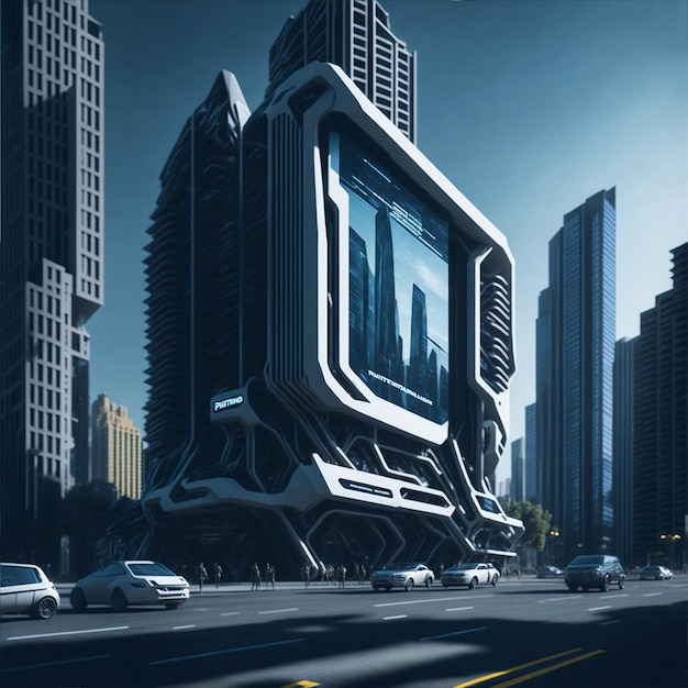 Futuristic city with billboards