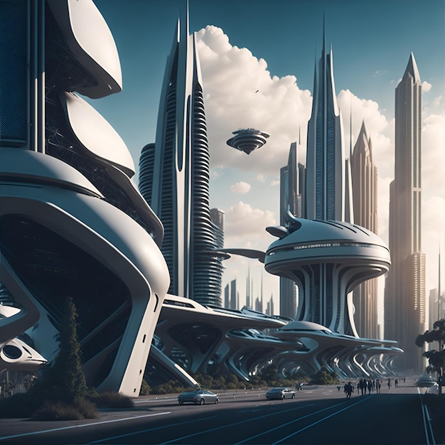 Futuristic city with billboards