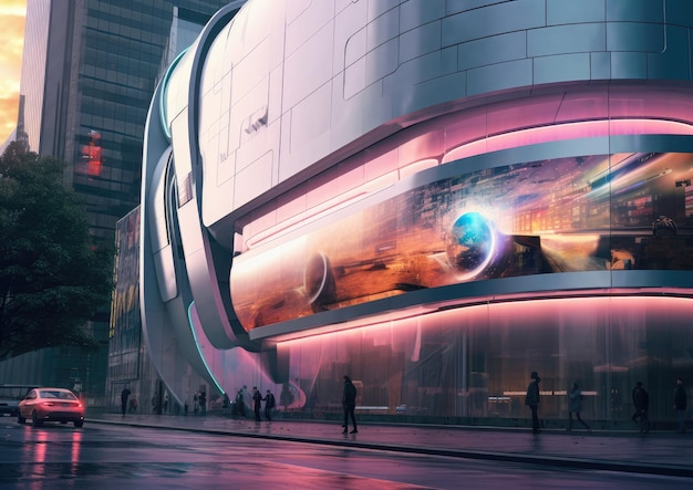 Futuristic city with billboards