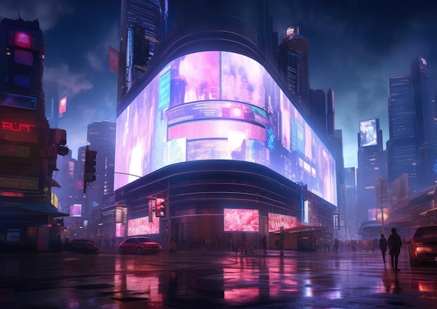 Futuristic city with billboards