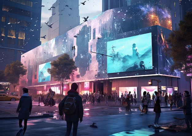 Futuristic city with billboards