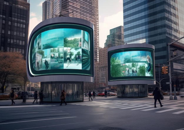 Futuristic city with billboards