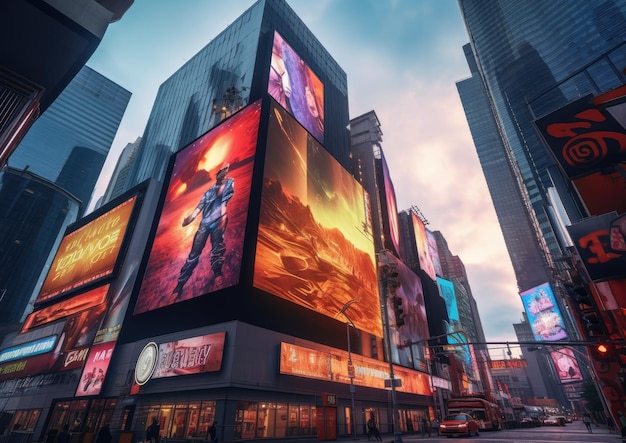 사진 광고판이 있는 미래 도시