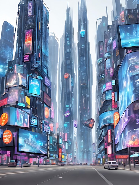 Futuristic city with billboards
