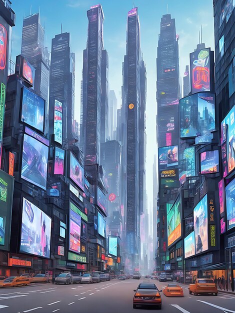 Futuristic city with billboards