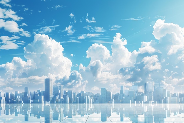 Photo futuristic city with blue sky and white clouds