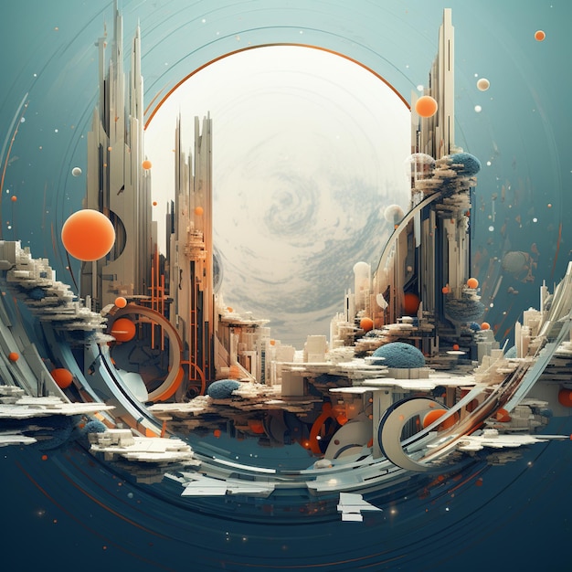 futuristic city with a circular frame and a planet in the background generative ai