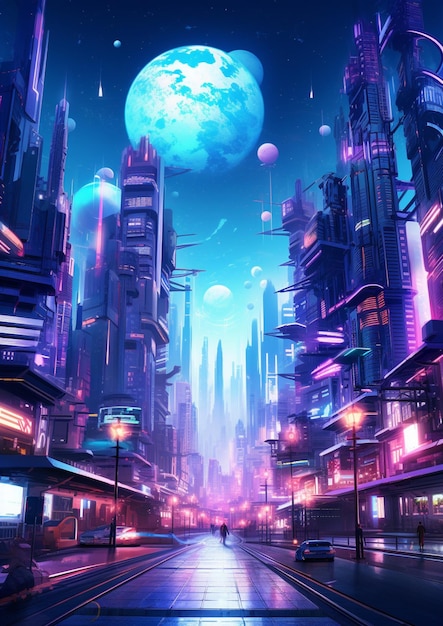 Futuristic city with a full moon in the sky generative ai