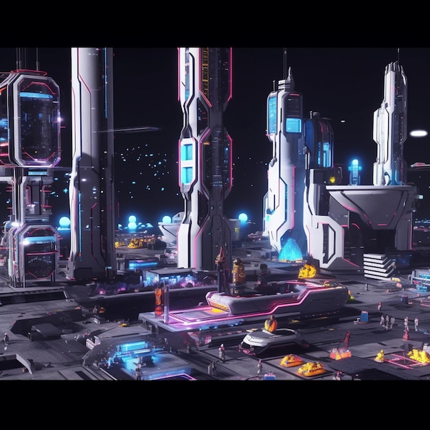 Futuristic city with futuristic buildings and futuristic vehicles in the background generative ai