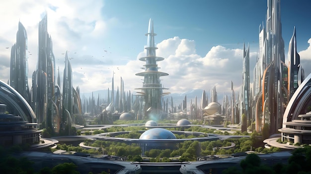 A futuristic city with a futuristic city in the background