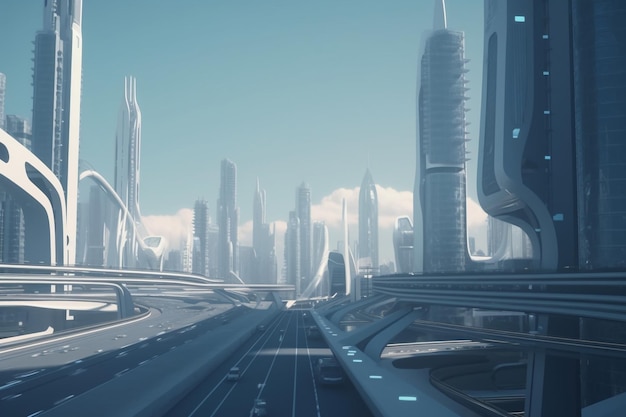近未来的な街並みと未来的な街並みが融合した未来都市