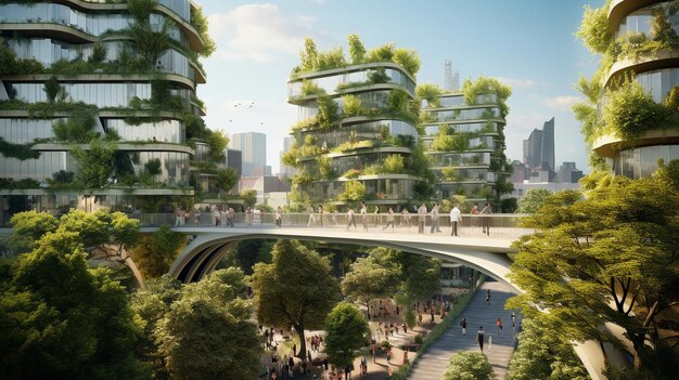 Futuristic city with green spaces concept illustration