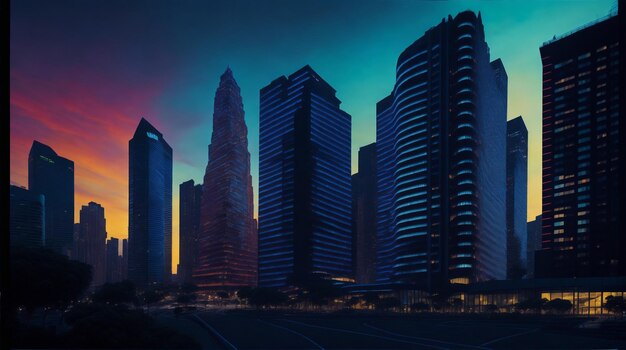 Photo futuristic city with huge colorful skyscrapers