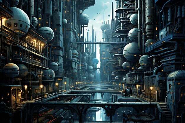 a futuristic city with a lot of tall buildings