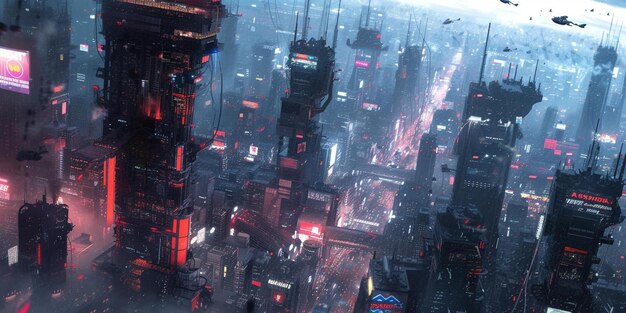 a futuristic city with a lot of tall buildings