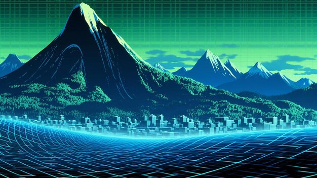 a futuristic city with mountains in the background