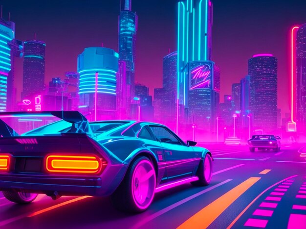 A futuristic city with neon lights