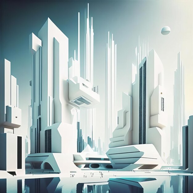 Futuristic city with skyscrapers 3D Rendering AI generated