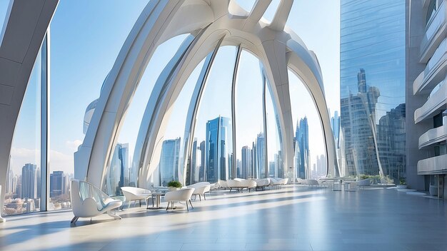 Photo a futuristic city with skyscrapers made of glass and steel
