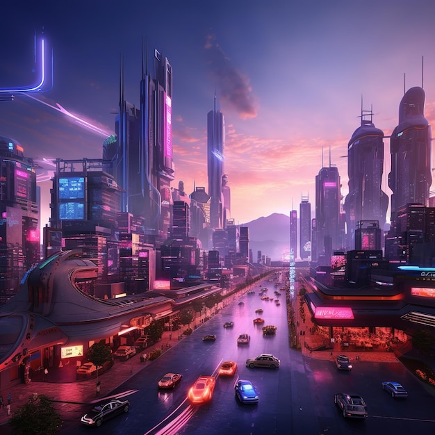 futuristic city with skyscrapers