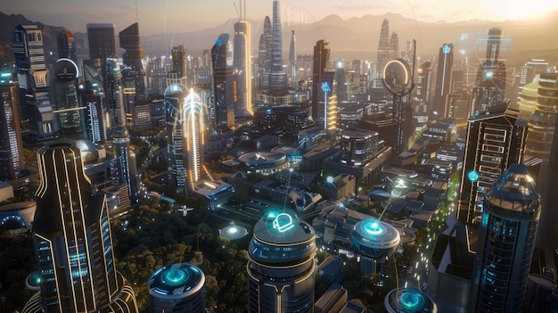 Будущий город с высокими зданиями