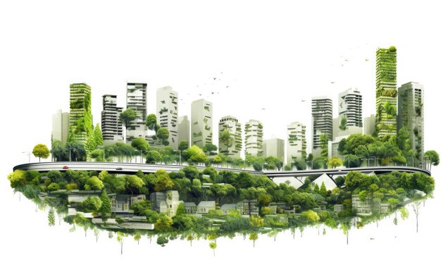 Photo futuristic city with trees and buildings a vision of urban harmony and nature