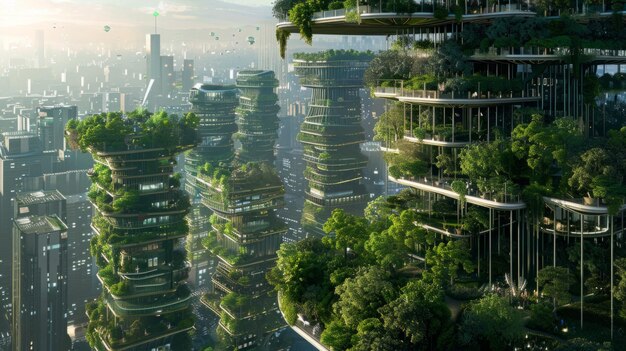 Futuristic City With Trees Growing