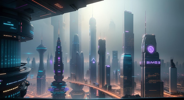 Photo a futuristic cityscape atop levitated platforms