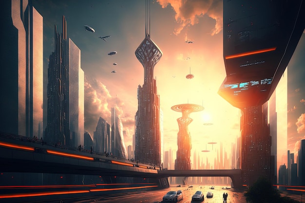 Futuristic cityscape and business outlook throughout the day