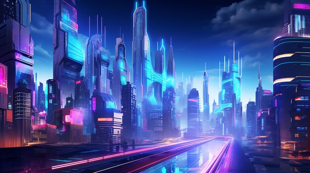 Futuristic cityscape a city skyline with towers abstract structures and illuminated pathways