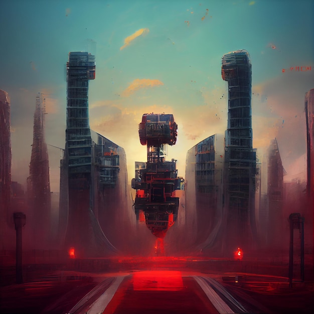 Futuristic cityscape of a city with skyline generative ai