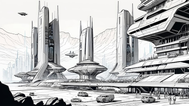 Futuristic Cityscape Drawing