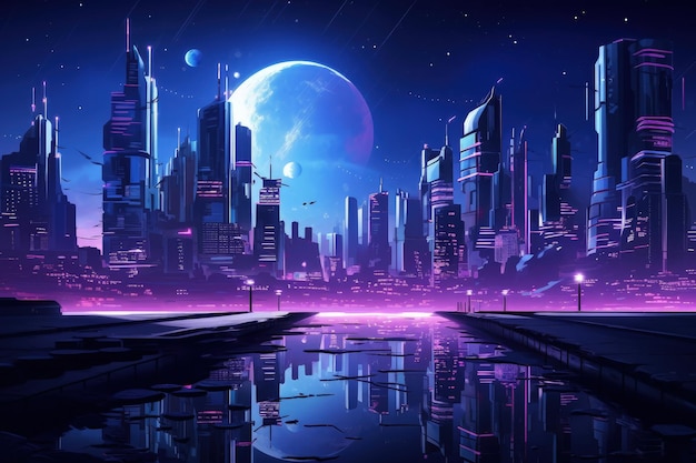Futuristic Cityscape Illuminated by Neon Hues Generative AI