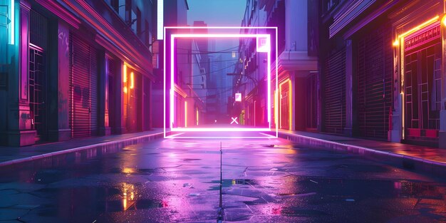 Futuristic Cityscape Neon Abstract Background with Glowing Frame Concept Futuristic Cityscape Neon Abstract Glowing Frame Urban Landscape Techno Aesthetic