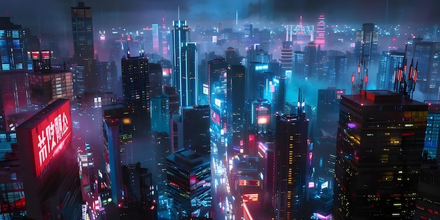 夜の未来的な都市風景 アイが作成した