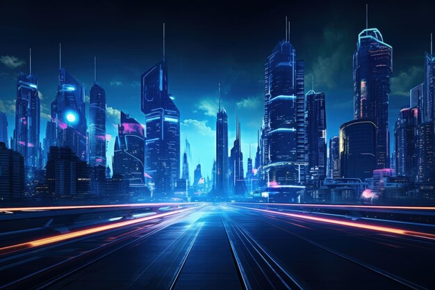 Futuristic Cityscape at Night with Neon Lights Generative AI