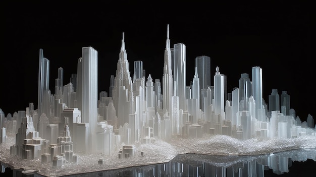 Photo futuristic cityscape a tectonic model of new york city in 2100 with glass buildings and translucent art statues