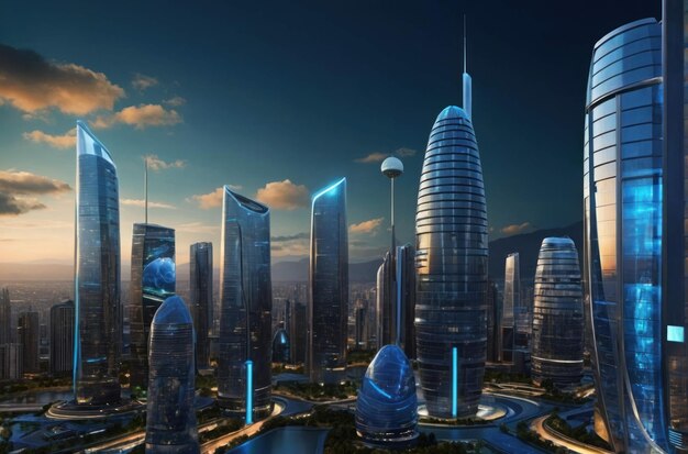 Photo futuristic cityscape with advanced architecture