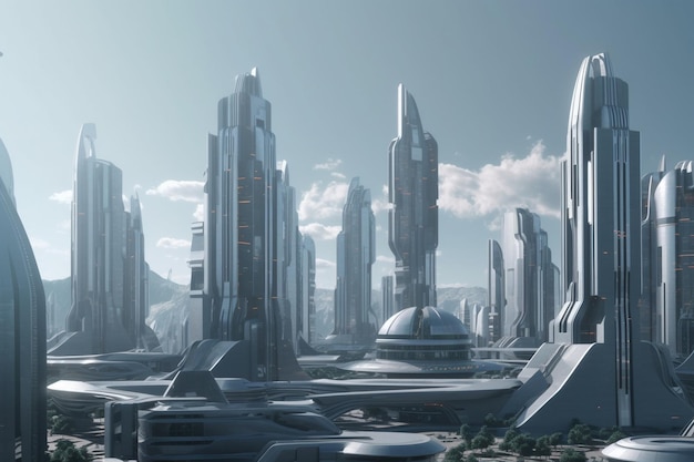 A futuristic cityscape with advanced medical and healthcare technology