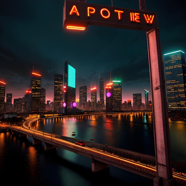 Photo futuristic cityscape with advanced technology elements realistic neon lighting