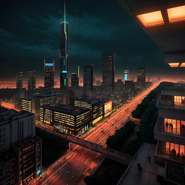 Photo futuristic cityscape with advanced technology elements realistic neon lighting