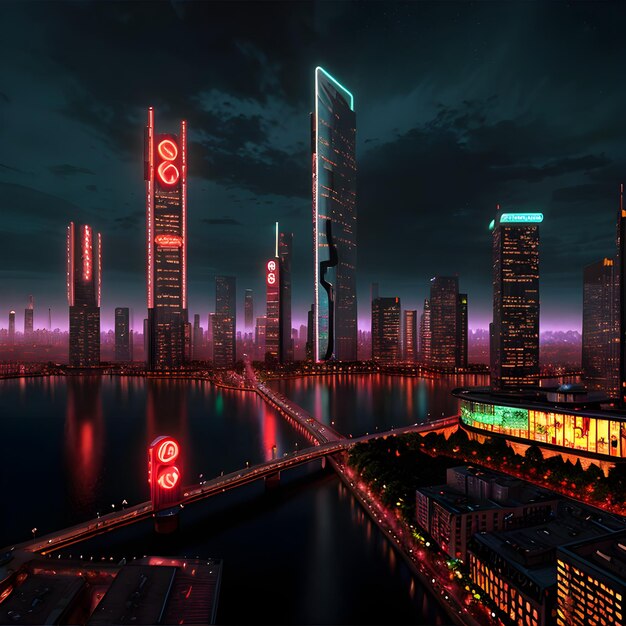 Photo futuristic cityscape with advanced technology elements realistic neon lighting