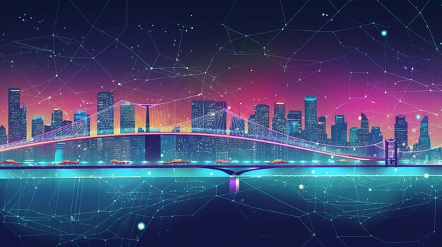 Futuristic Cityscape with Bridge and Water