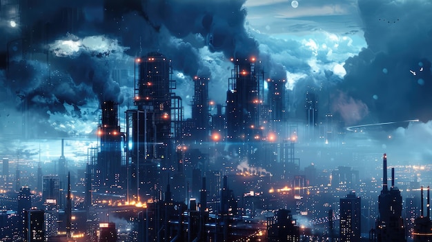 Photo futuristic cityscape with dystopian atmosphere