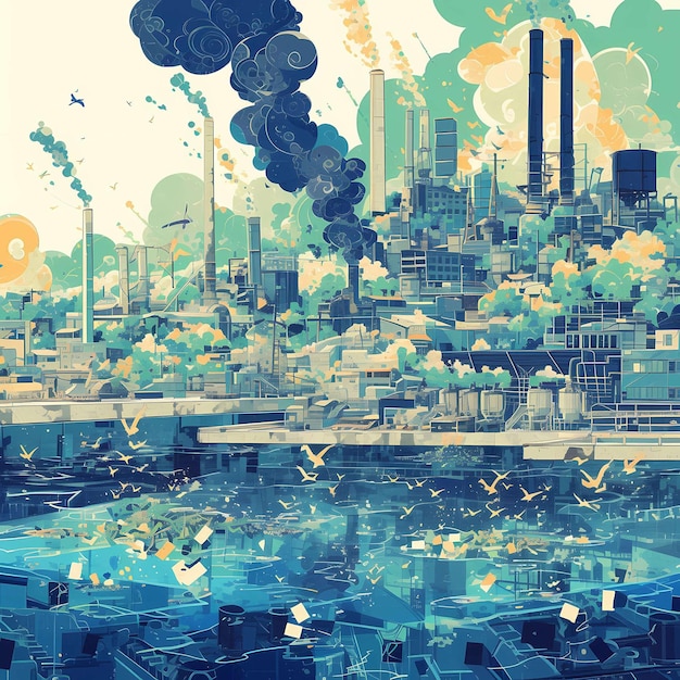 Photo futuristic cityscape with environment contrast pollution vs nature