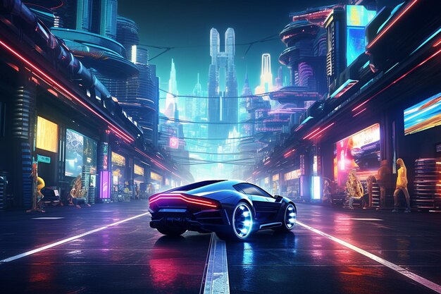 A futuristic cityscape with flying cars and neon s 00350 03