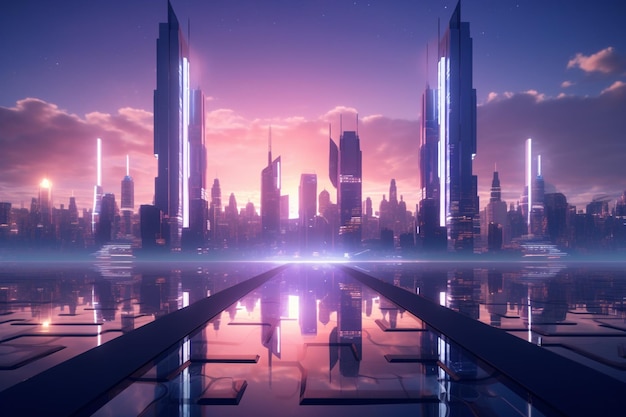 A futuristic cityscape with geometric skyscrapers 00220 01